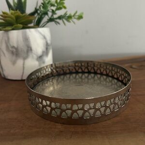 Vintage Round silver-plated tray ornate pierced edge 4.5”